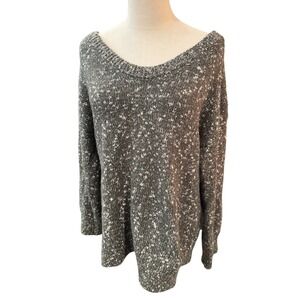 Gap Womens Marled Knit Sweater Gray White Cotton Blend Scoop Neck Large L
